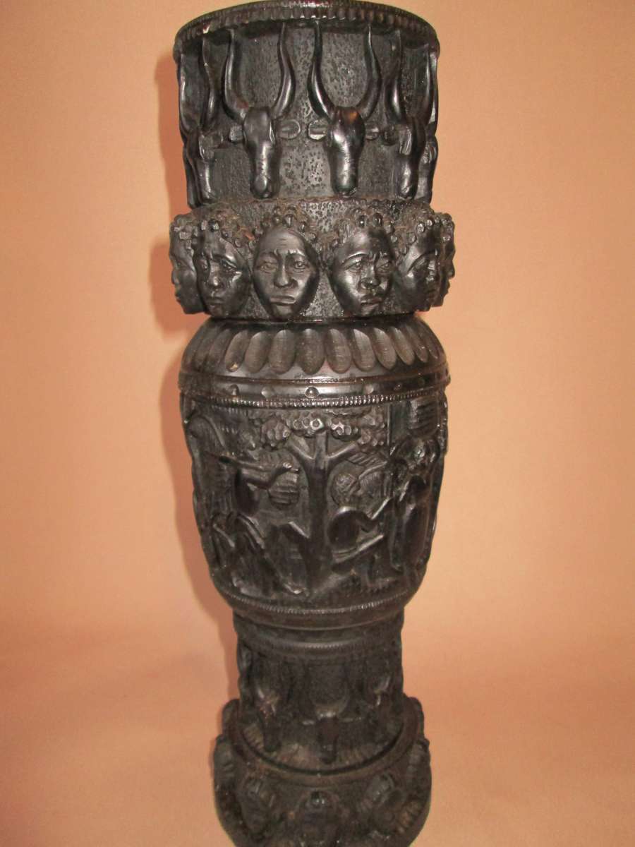 East Africa Ebony Carved Vase / Candle Holder