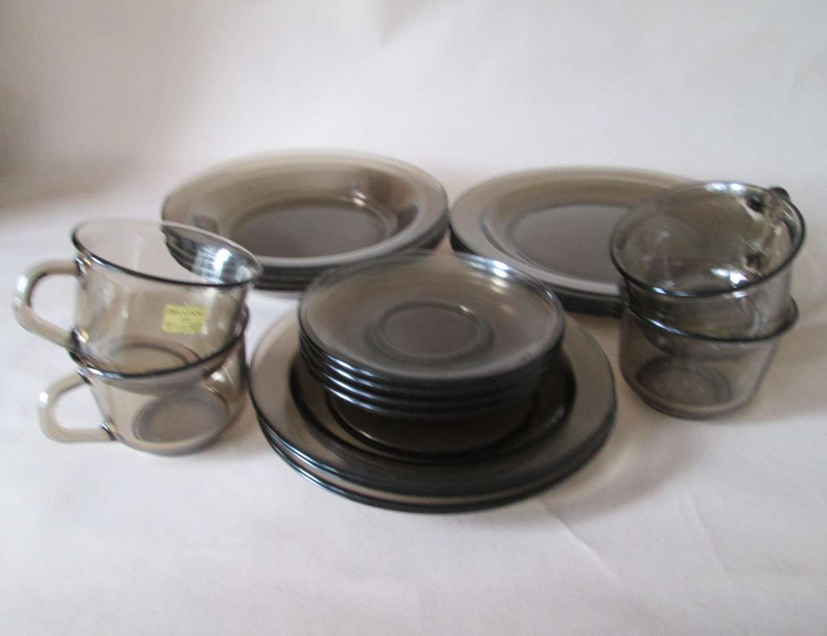 Arcoroc Verre Trempe Smoked Glass Dinner Set 20pc