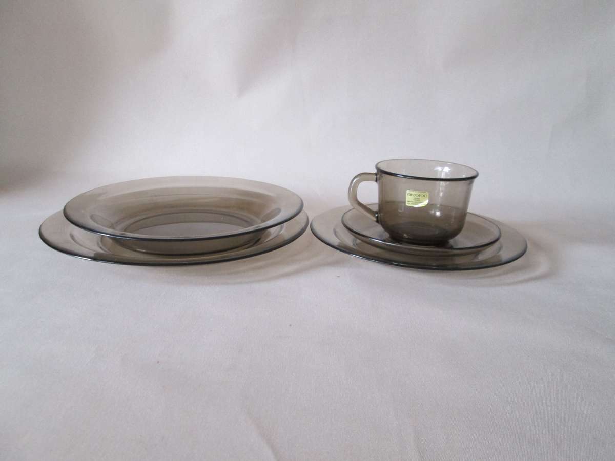 Arcoroc Verre Trempe Smoked Glass Dinner Set 20pc