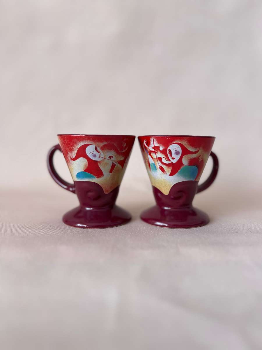 Set of 3 Red Frangelico Liqueur Music Espresso Cups