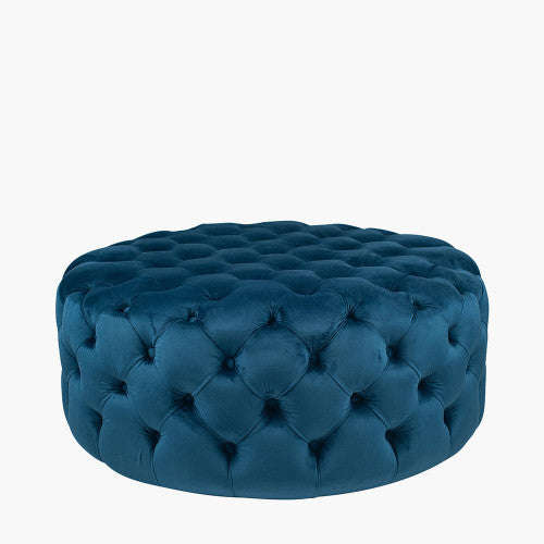 Rosina Velvet Round Buttoned Ottoman