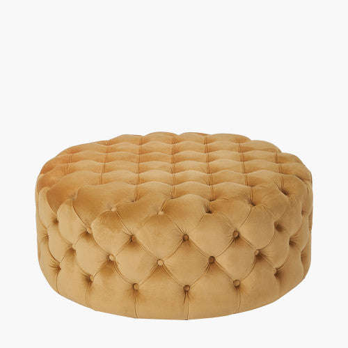 Rosina Velvet Round Buttoned Ottoman