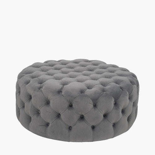 Rosina Velvet Round Buttoned Ottoman