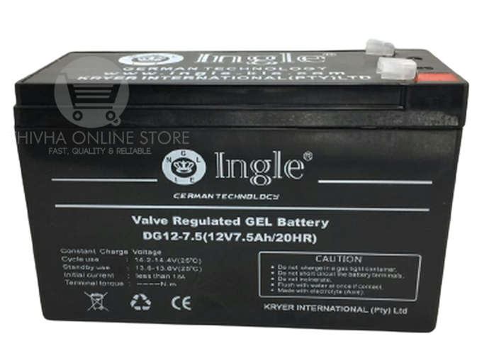 12V 7.5AH/20HR  Valve Regulated GEL Battery - INGLE