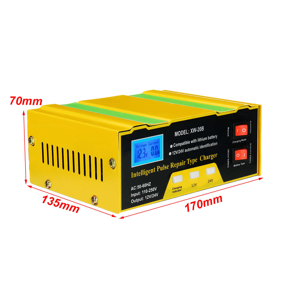 12V/24V Car Battery Charger Full Auto Intelligent 10A Pulse Repair Maintenance