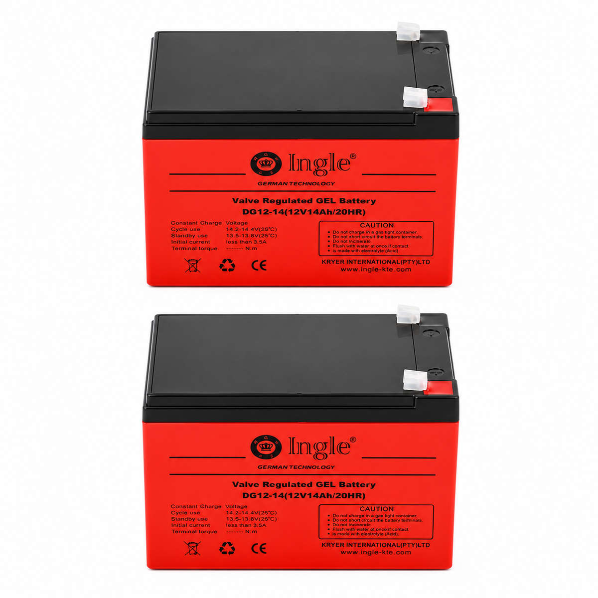 2 x 12V 14AH Gel Battery 12V14AH/20HR - Ingle Germany Technology