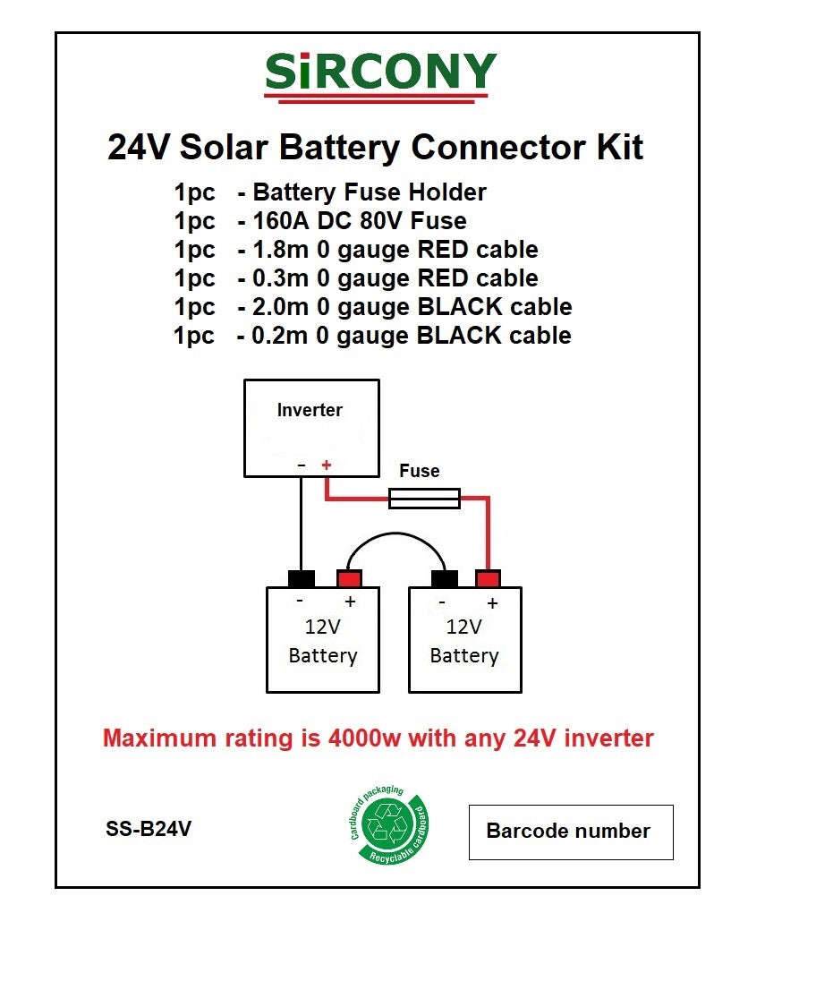 Battery Installation Kit (24V)  Inverter battery CABLE and FUSE kit