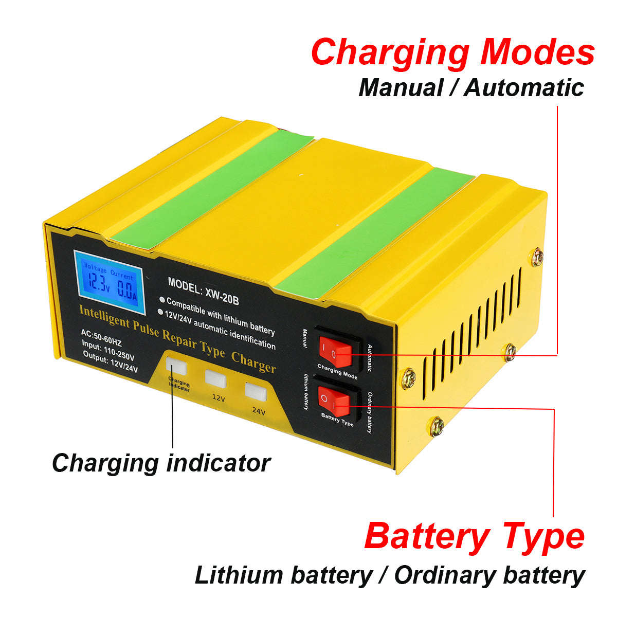 12V/24V Car Battery Charger Full Auto Intelligent 10A Pulse Repair Maintenance