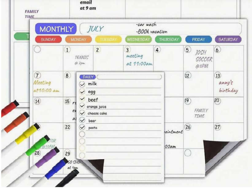 Magnetic, Reusable Monthly, Weekly Organizer With a Daily To-Do List.