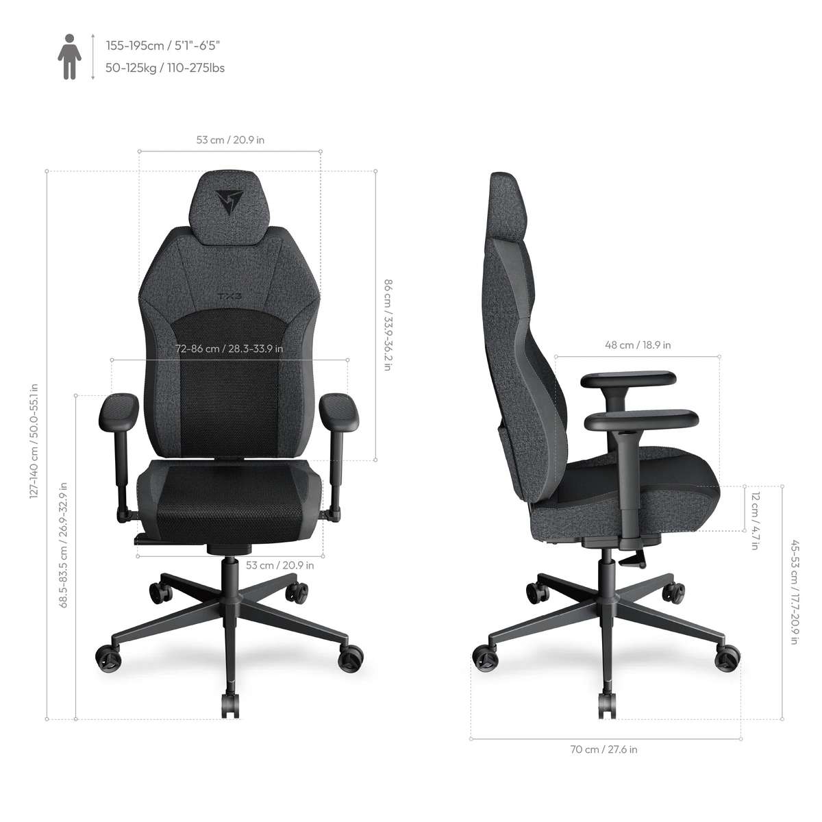 ThunderX3 SOLO 360 Ergonomic Chair  Mesh Black