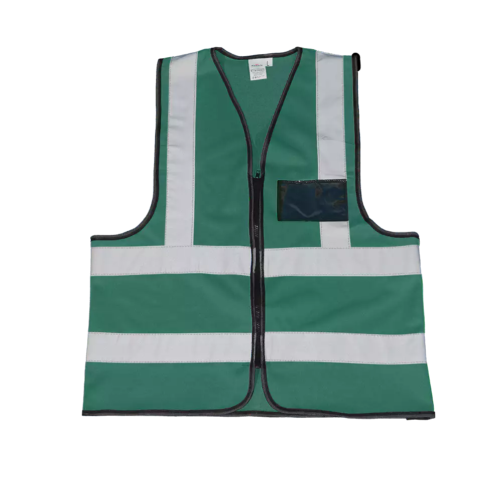 Premium Olive Green Reflective Vest with Zip & ID