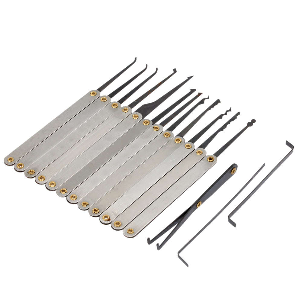 15Pcs Stainless Steel Lock Pick Opener Set Locksmith Tools with Wrench Broken Key Extractor