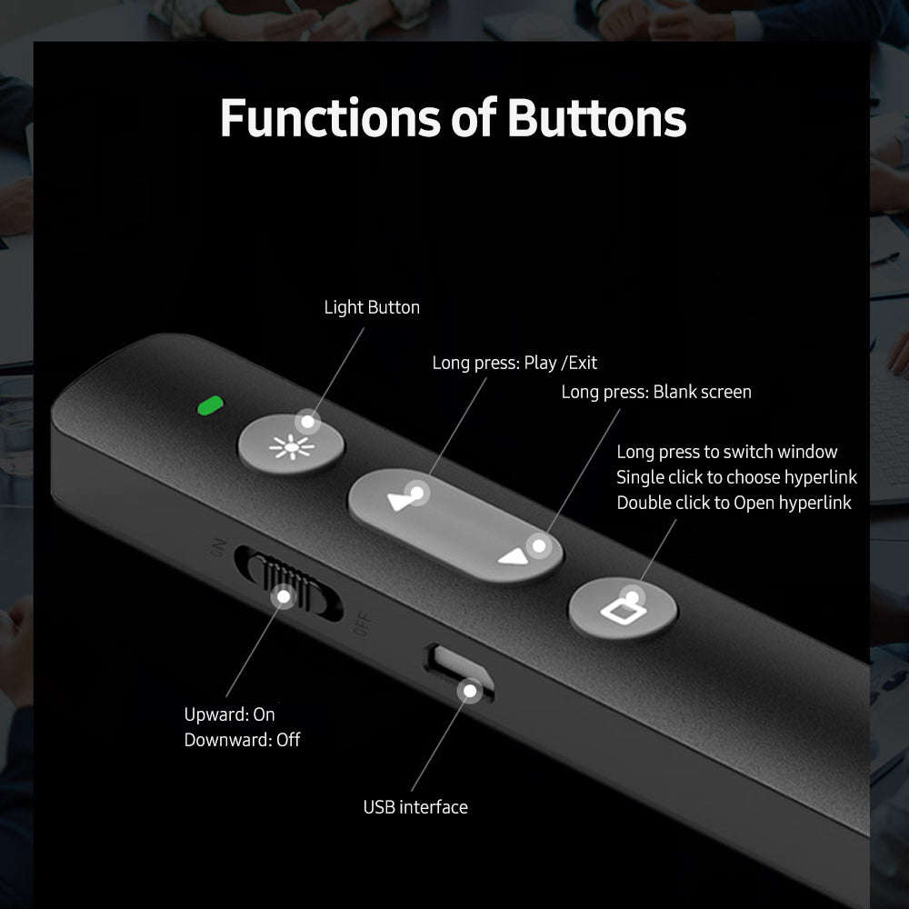 2.4GHz Wireless Presenter Remote Red Light Pointer Rechargeable Presentation Clicker Wireless Presen