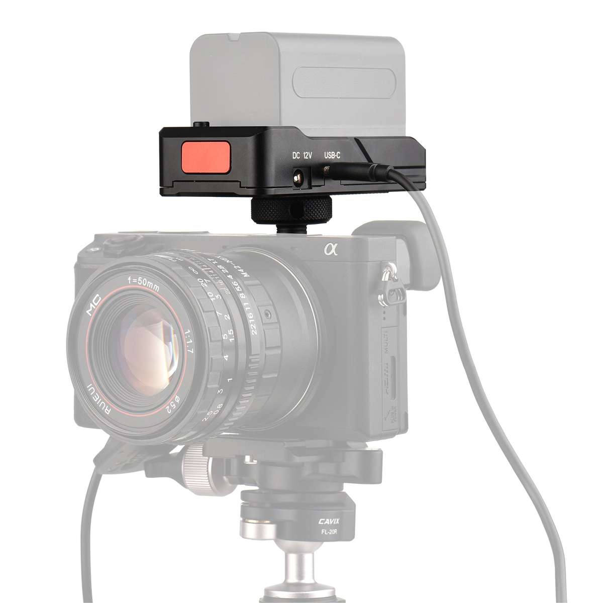 NP-F Battery Charger Metal Battery Adapter Plate with Type-C Charging Port DC12V DC7.4V USB Outputs