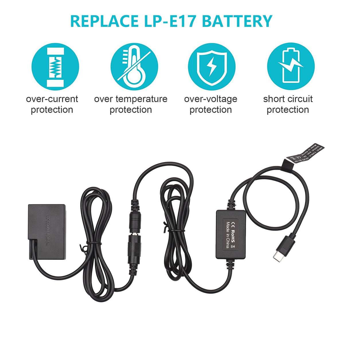 PD USB Type-C Cable to DR-E18 Dummy Battery DC Coupler LP-E17 Replacement for Canon 750D 760D T6S 77