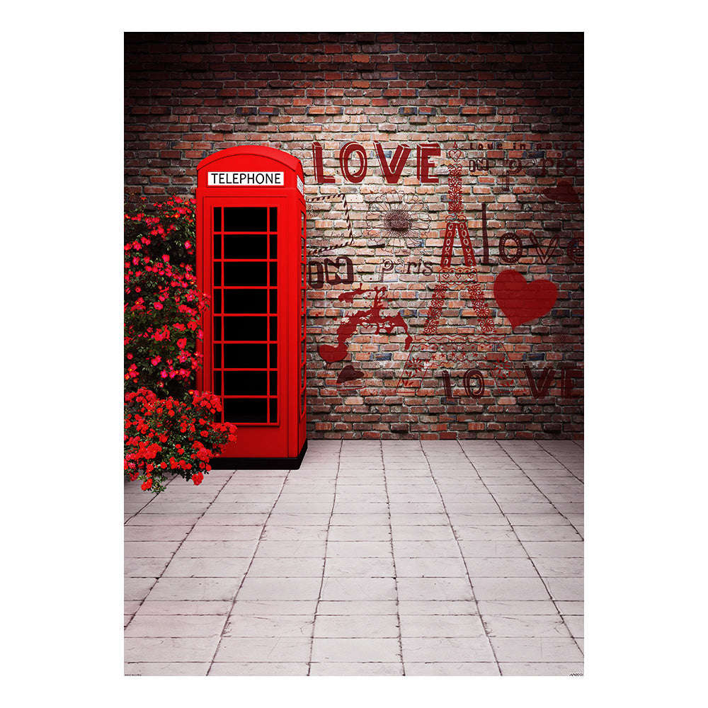 Andoer 1.5 * 2.1m/5 * 7ft Photography Background Love Telephone Booth Brick Wall Backdrop Photo Stud