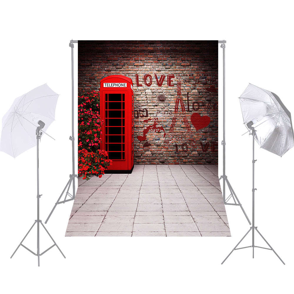 Andoer 1.5 * 2.1m/5 * 7ft Photography Background Love Telephone Booth Brick Wall Backdrop Photo Stud