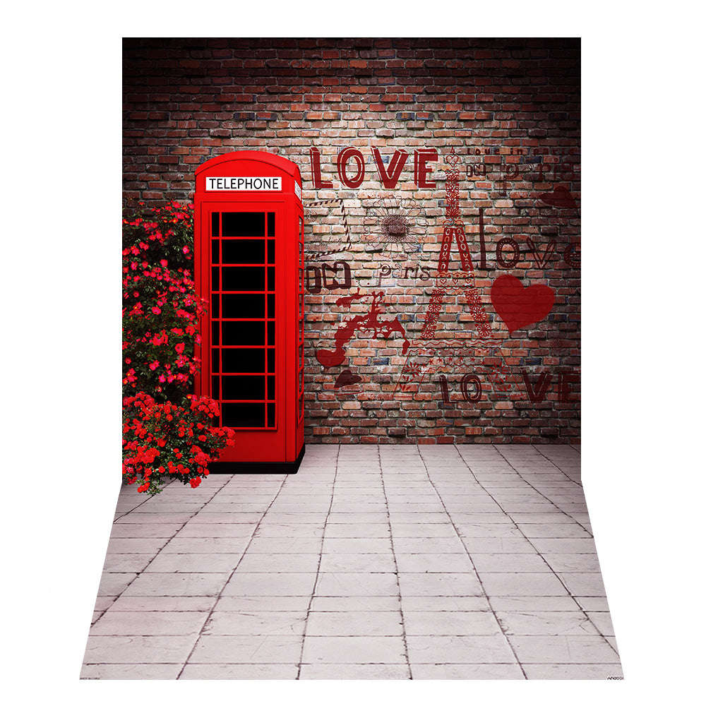 Andoer 1.5 * 2.1m/5 * 7ft Photography Background Love Telephone Booth Brick Wall Backdrop Photo Stud