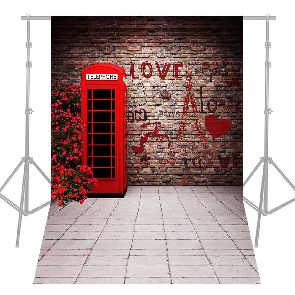 Andoer 1.5 * 2.1m/5 * 7ft Photography Background Love Telephone Booth Brick Wall Backdrop Photo Stud