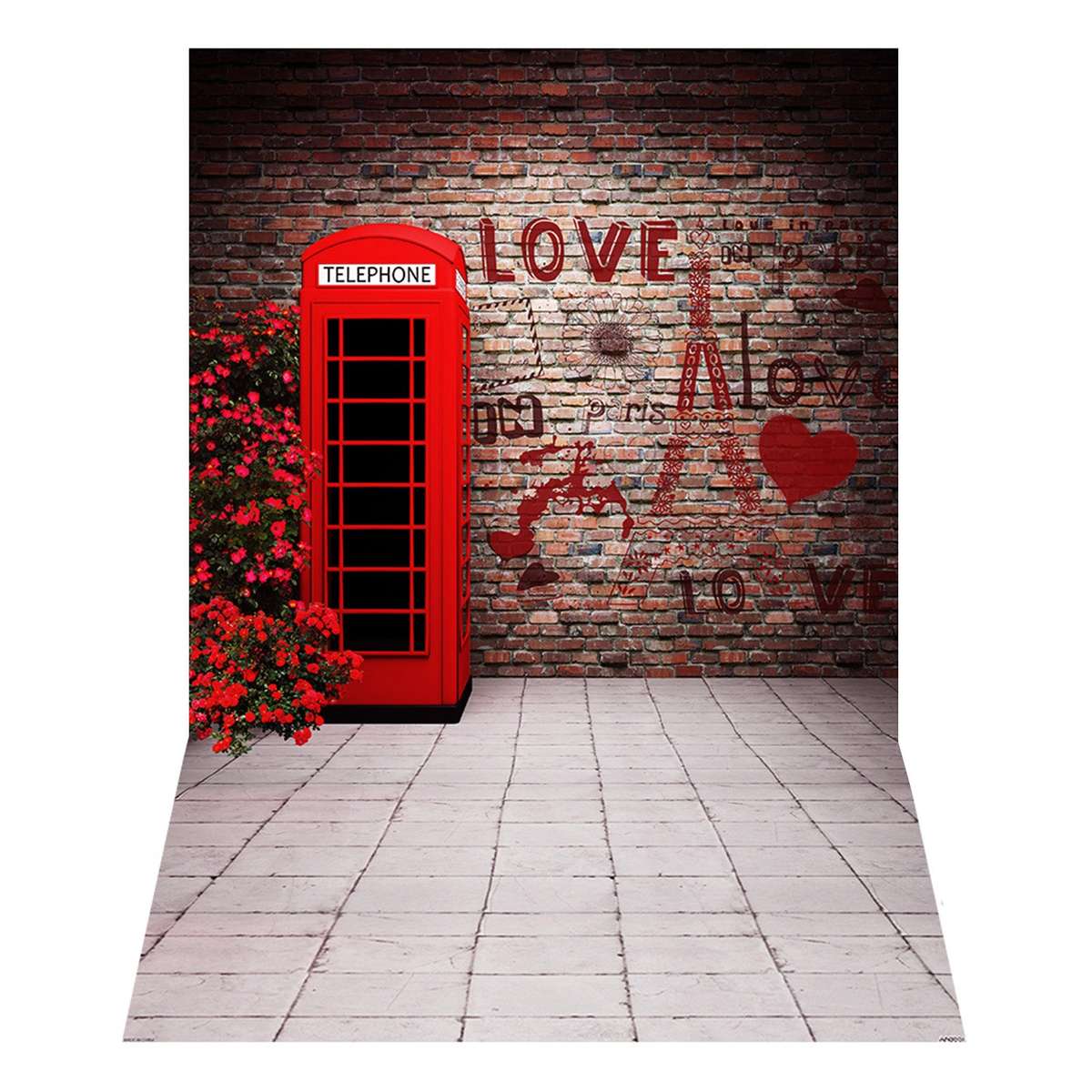 Andoer 1.5 * 2.1m/5 * 7ft Photography Background Love Telephone Booth Brick Wall Backdrop Photo Stud