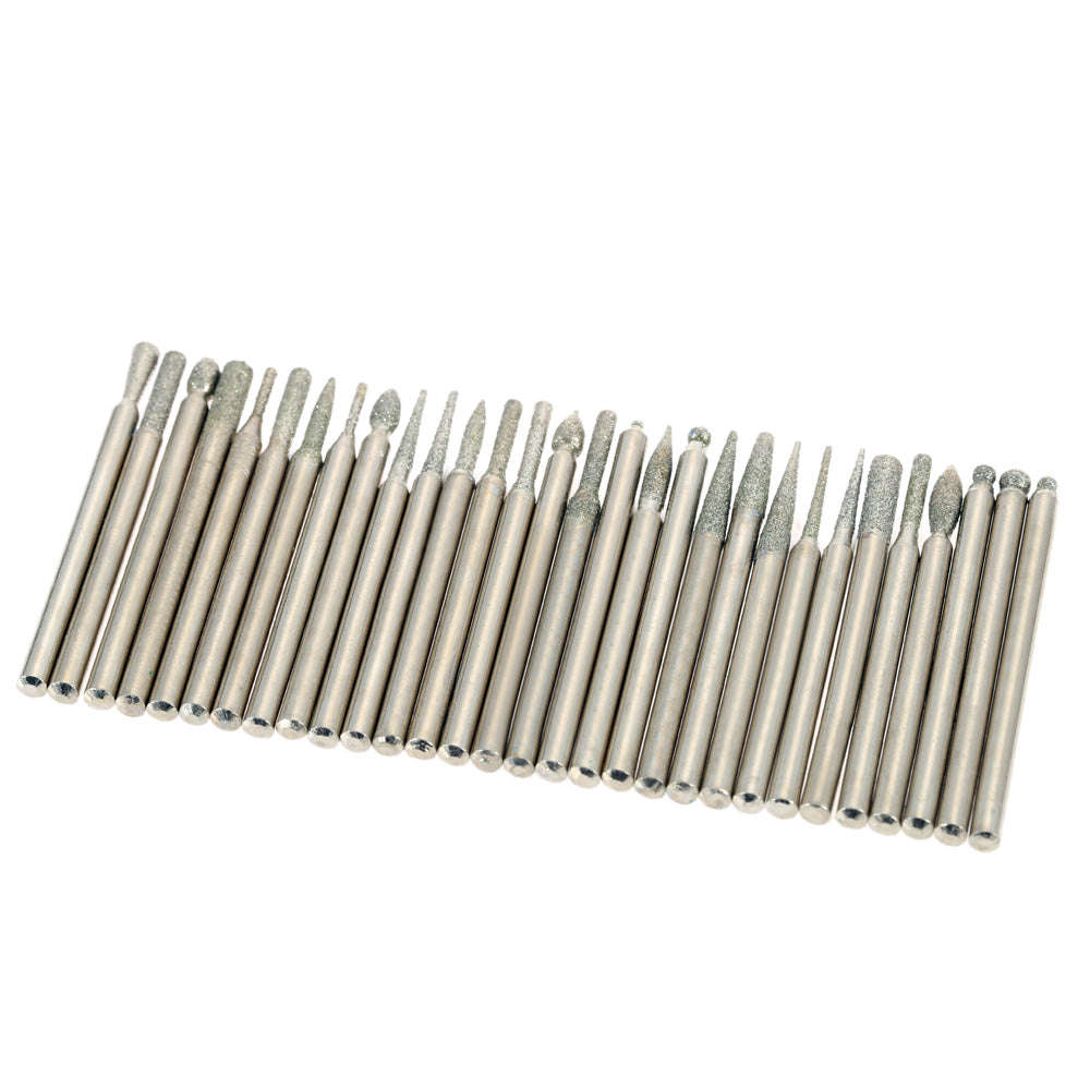 Electroplated Diamond Grinding Heads 30pcs 3mm Burrs Bur Bit Set for Rotary Tool Set Electric Grindi