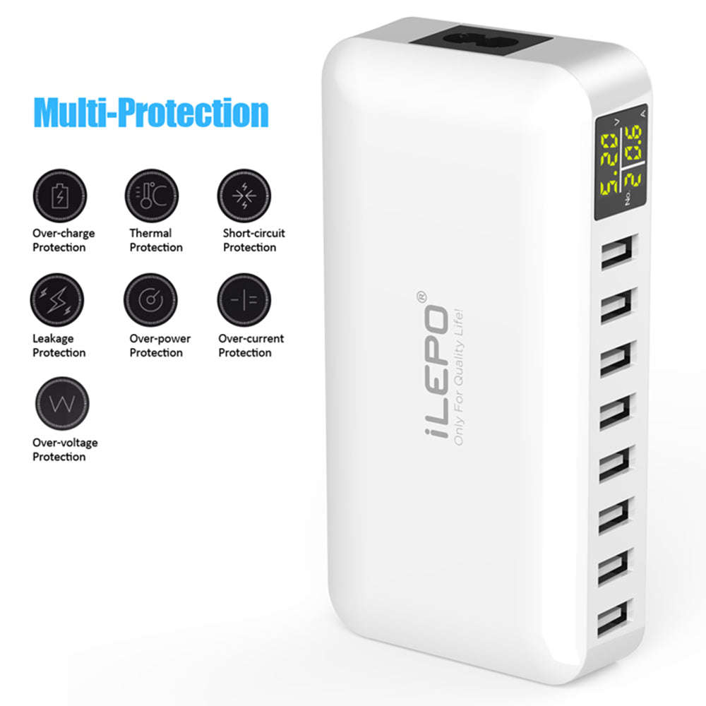 8 Ports Smart USB Charger 50W 8A Multi Port USB Hub with LCD Display Fast Charging Wall Charge