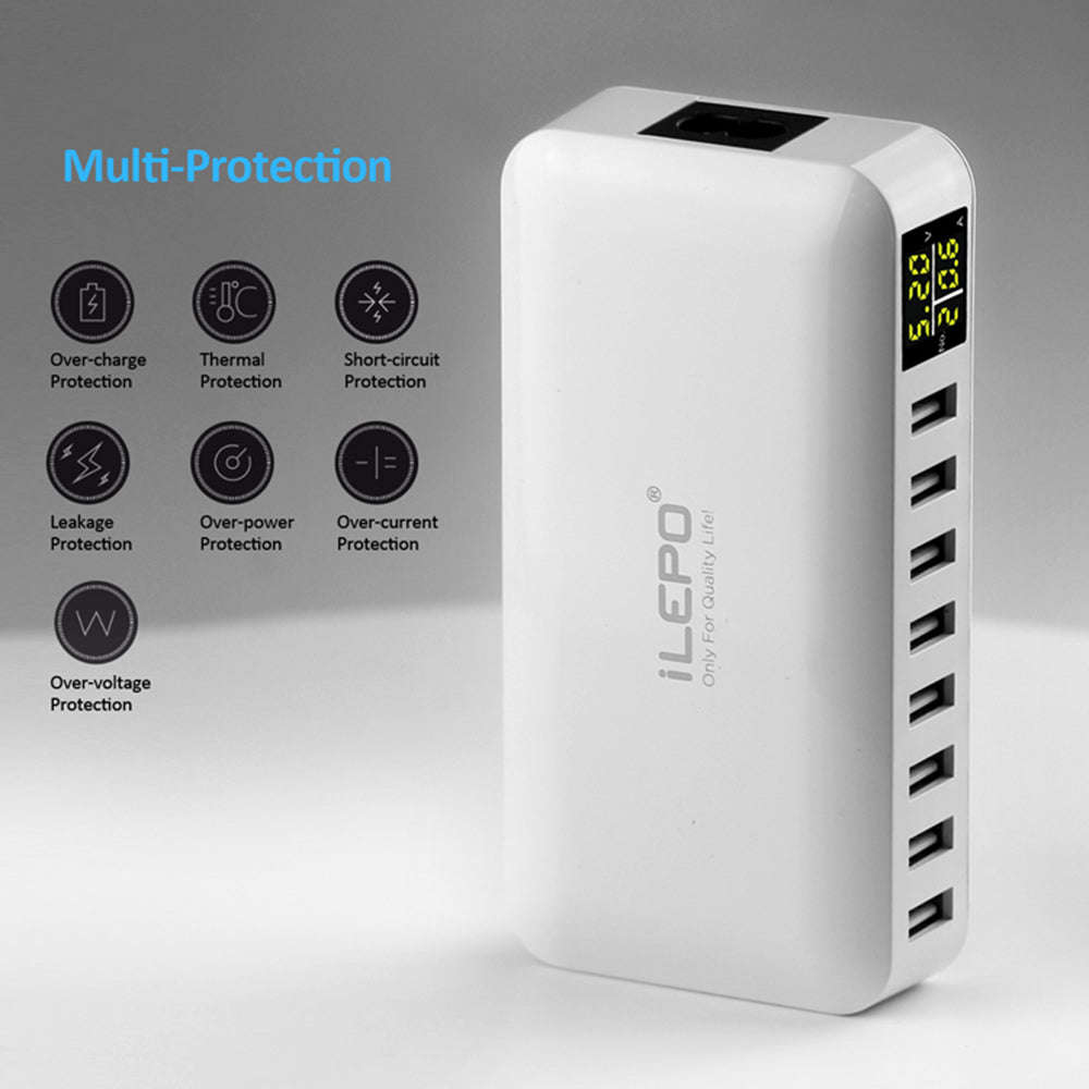 8 Ports Smart USB Charger 50W 8A Multi Port USB Hub with LCD Display Fast Charging Wall Charge