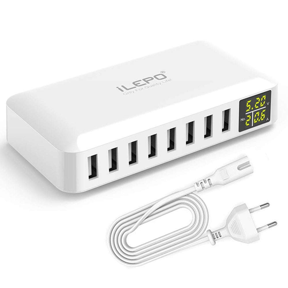 8 Ports Smart USB Charger 50W 8A Multi Port USB Hub with LCD Display Fast Charging Wall Charge