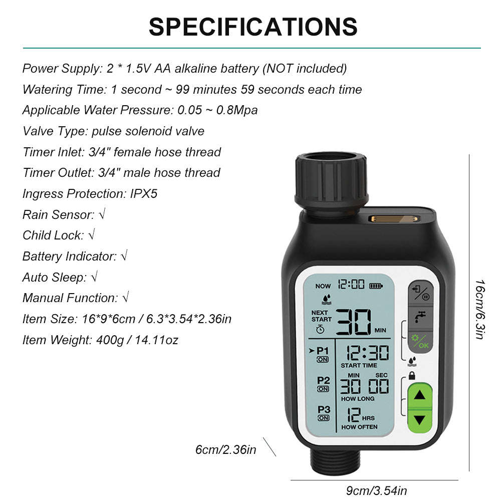 Electronic Irrigation Regulator Automatic Irrigation Timer with Large LCD Screen Waterproof Sp