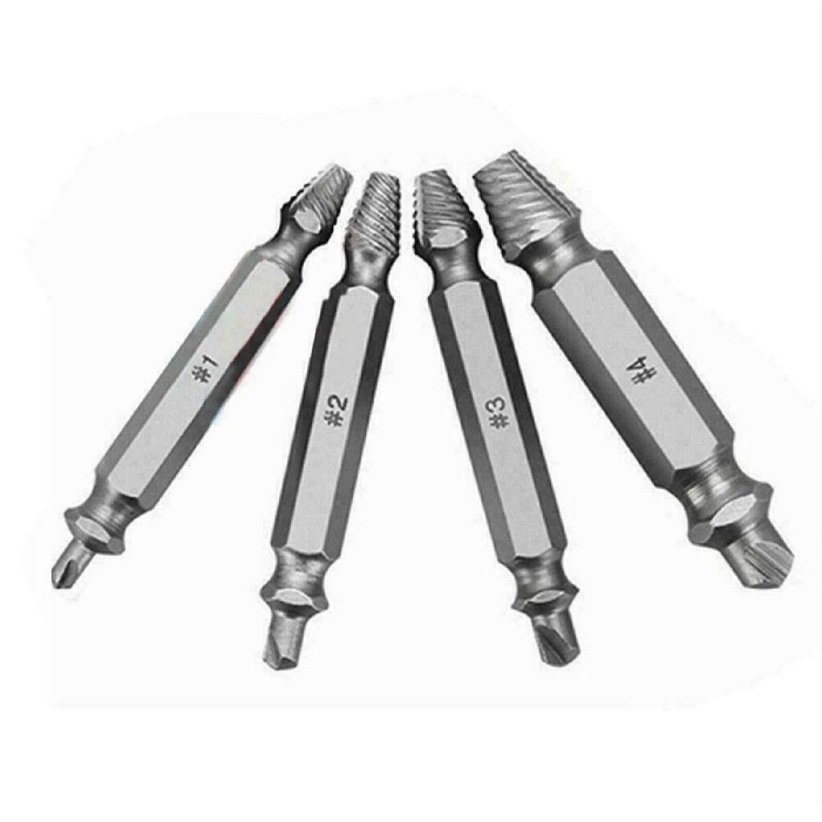 4Pcs Damaged Screw Breakage Bolt Extractor Drill Bits Guide Set Broken Screws Easy Out Remover Tool