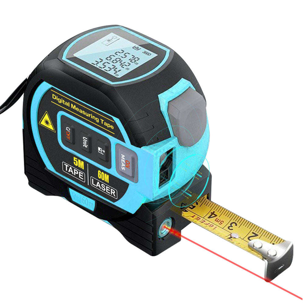 3in1 Laser Rangefinder 5m Tape Measure Ruler LCD Display with Backlight Distance Meter Buildi