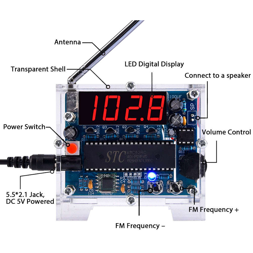 LED Digital FM Radio DIY Kit SCM FM Radio Module Soldering Project Practice Kit 5W Speaker 87-