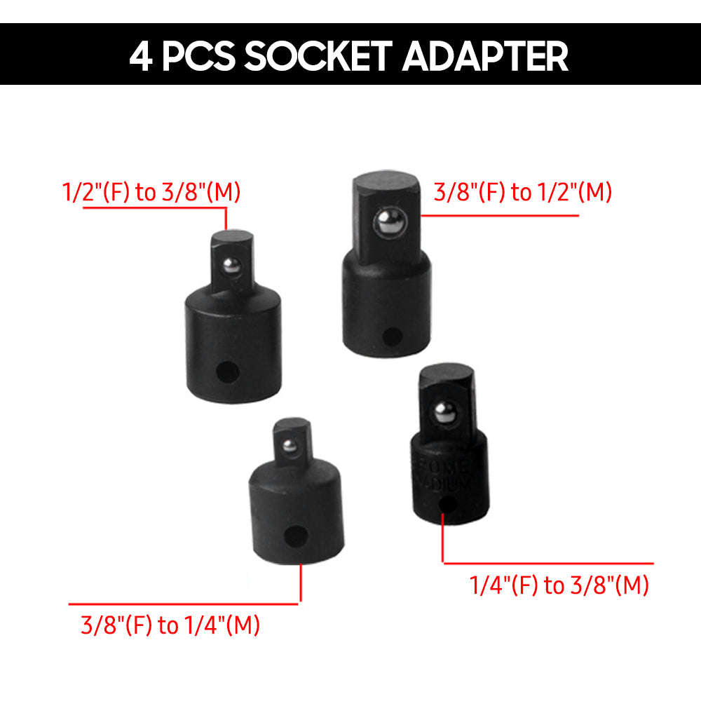 4 PCS Impact Socket Adapter Reducer 1/4-Inch 3/8-Inch 1/2-Inch Impact Driver Conversions Steel Power