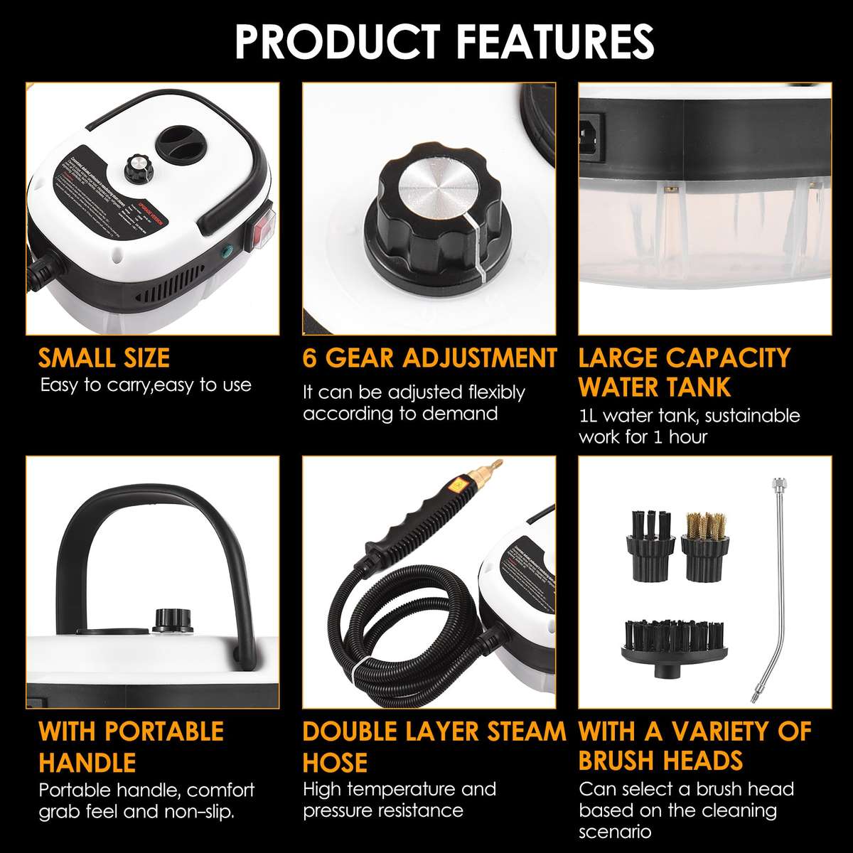 2500W Portable Handheld Steam Cleaner High Temperature Pressurized Steam Cleaning Machine with 3pcs