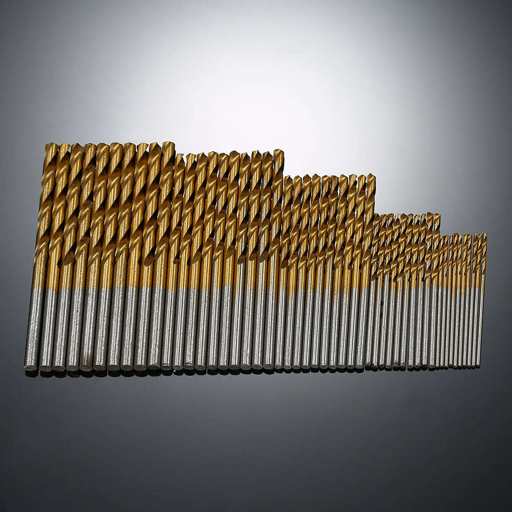 50pcs HSS Plating Titanium Twist Drill Bit Set Metric System 1.0-3.0mm High Speed Steel Titanium Coa