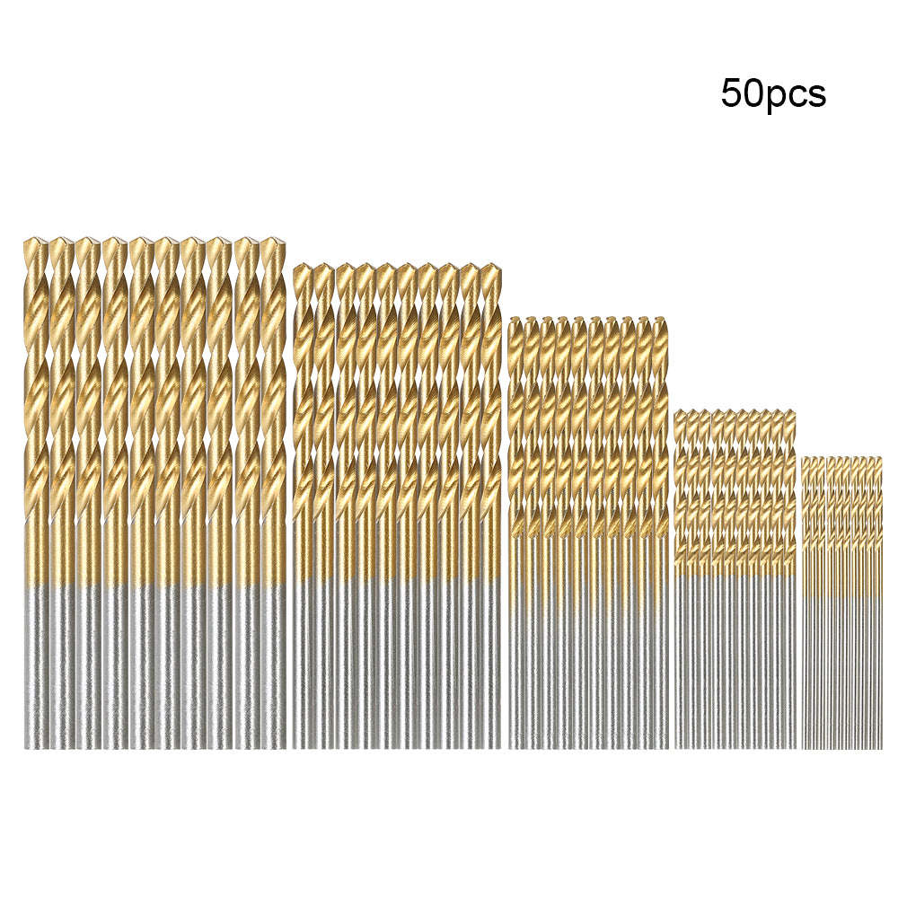 50pcs HSS Plating Titanium Twist Drill Bit Set Metric System 1.0-3.0mm High Speed Steel Titanium Coa
