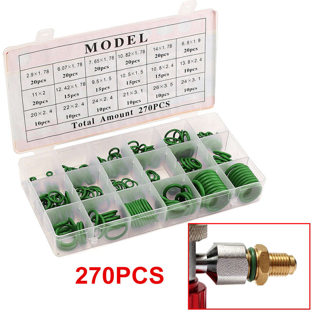 Rubber O-Ring 270Pcs R134A Car Airconditioning Sealing Set Rubber O-Ring Washer Seals with Pl
