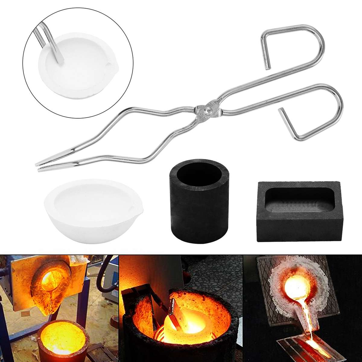 6 Pcs Torch Melting Silver Graphite Crucible Kit Graphite Crucible Cup Tongs Melting Bowl Graphite S
