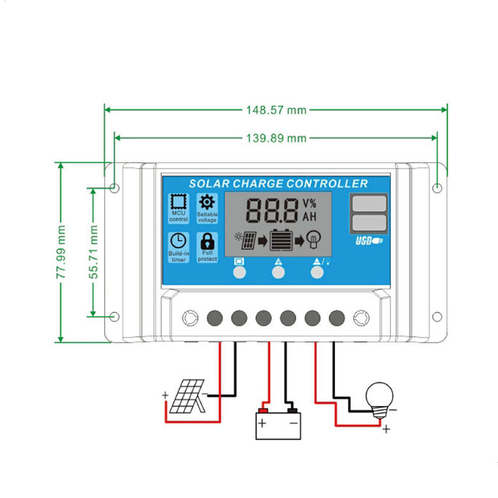 100A Solar Charge Controller, Upgraded Solar Panel USB Port Solar Panel Battery Intelligent Regulato