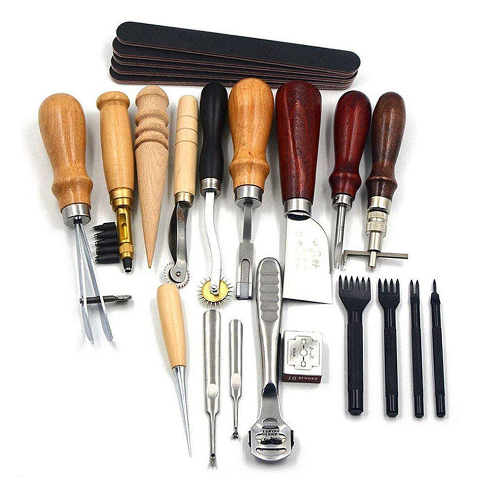 Sewing Craft & Leather Tools Set 18 Pcs Leather Craft DIY Tool for Hand Sewing Stitching,Stamping Se