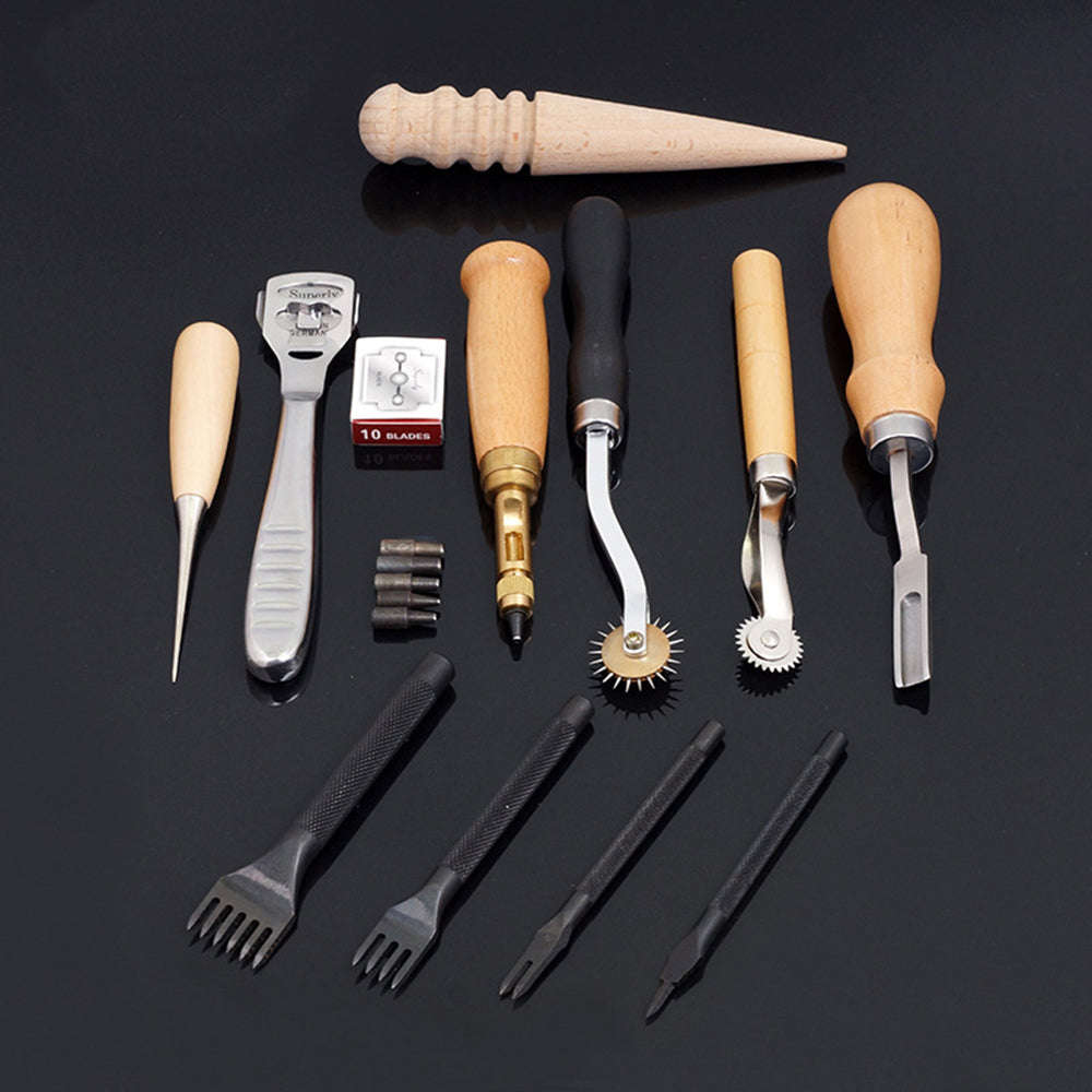 Sewing Craft & Leather Tools Set 18 Pcs Leather Craft DIY Tool for Hand Sewing Stitching,Stamping Se