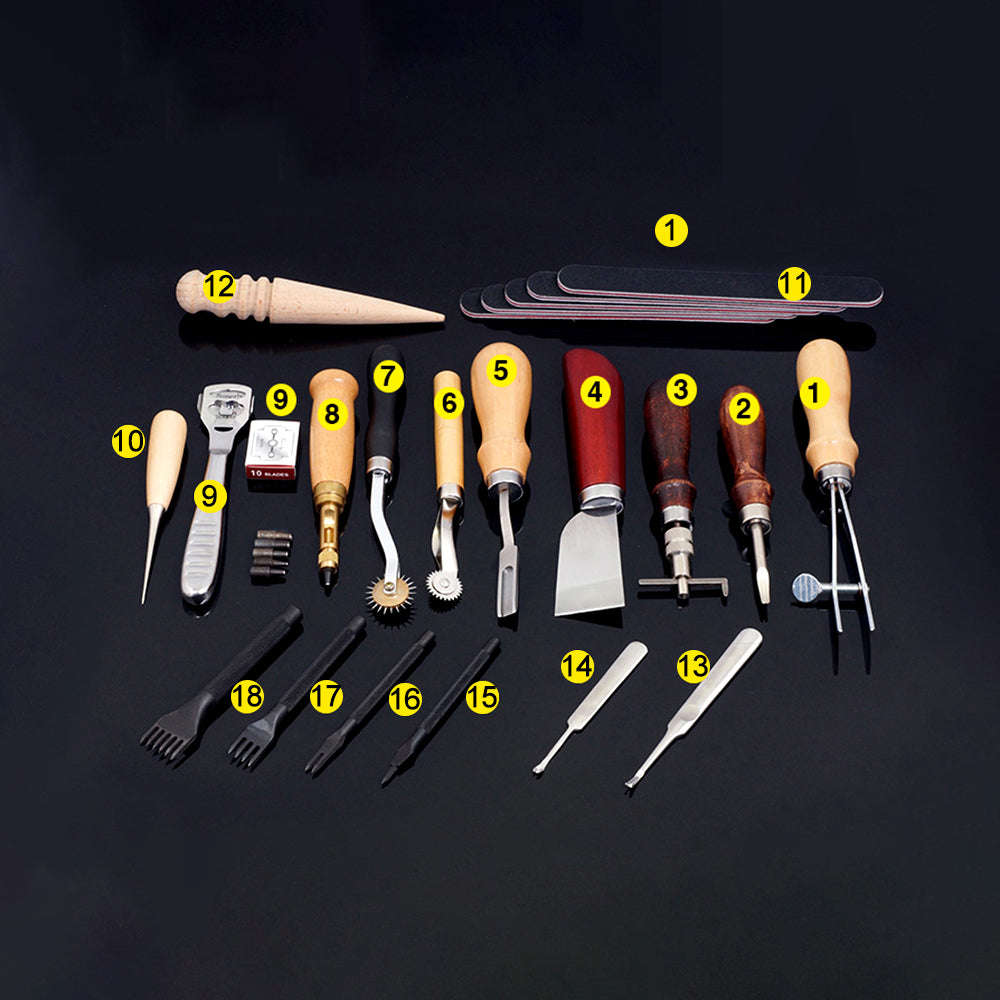 Sewing Craft & Leather Tools Set 18 Pcs Leather Craft DIY Tool for Hand Sewing Stitching,Stamping Se