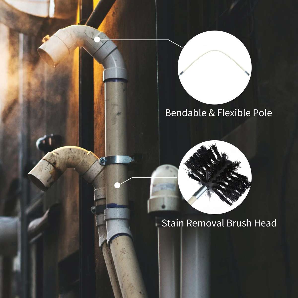 Chimney Cleaning Brush Kit 9PCS Poles with Nylon Brush Head Duct Vent Cleaning Set Chimney Sweep Kit