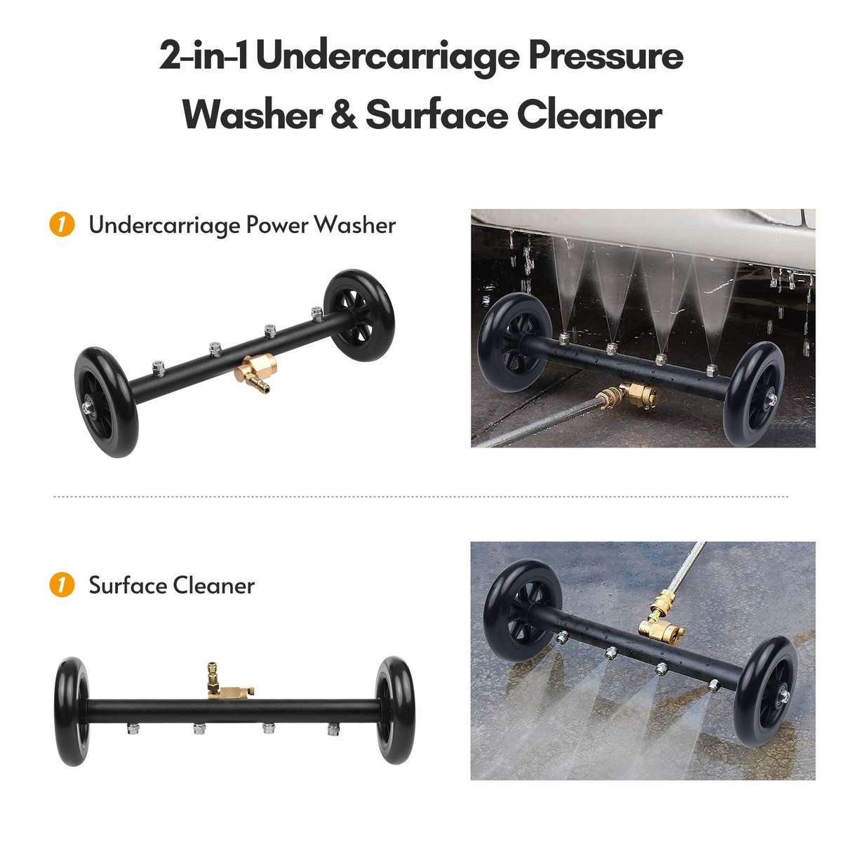 16 Inch 2-in-1 Undercarriage Pressure Washer Surface Cleaner Power Washer Attachment Water Broom wit