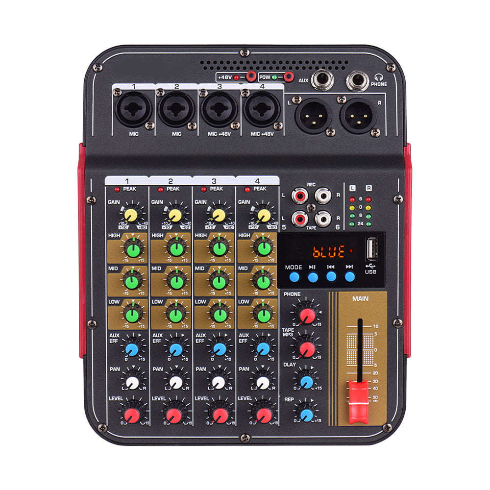 TM4 Digital 4-Channel Audio Mixer Mixing Console Built-in 48V Phantom Power with BT Function