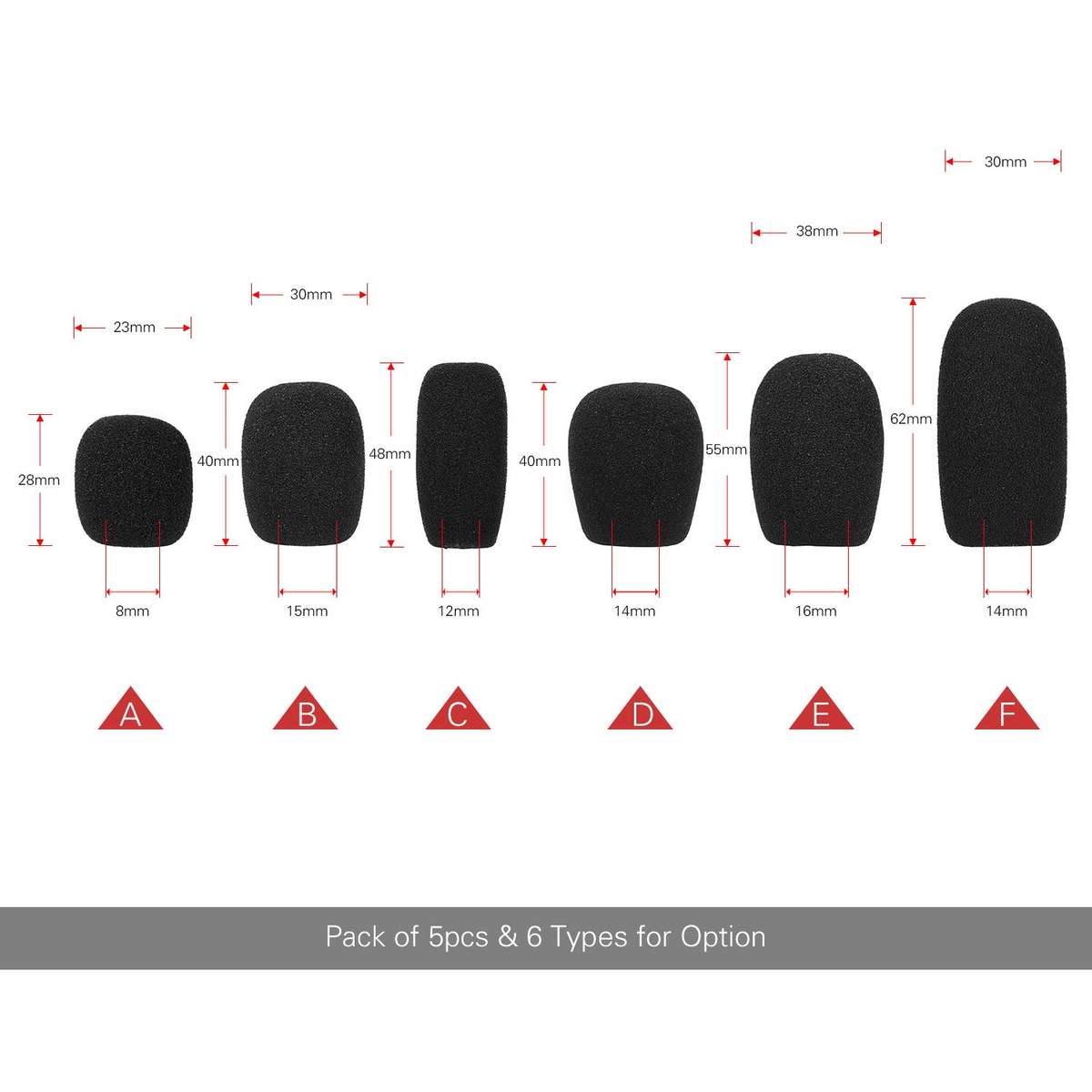 Mini Microphone Windscreens Mic Foam Covers for Lapel Headset Microphone Black, Pack of 5pcs