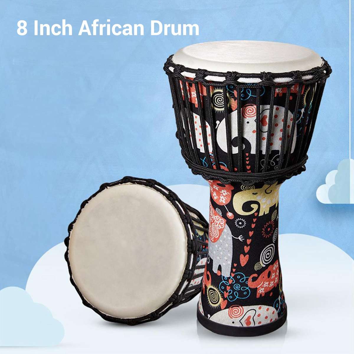 8 Inch Portable African Drum Djembe Hand Drum with Colorful Art Patterns Percussion Musical I