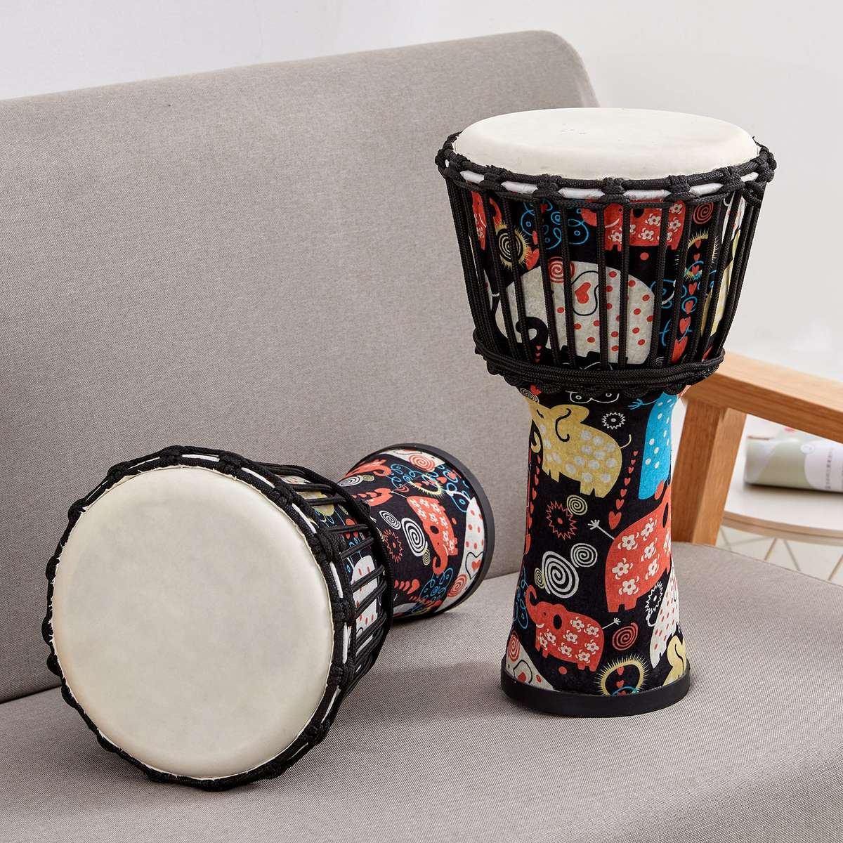 8 Inch Portable African Drum Djembe Hand Drum with Colorful Art Patterns Percussion Musical I