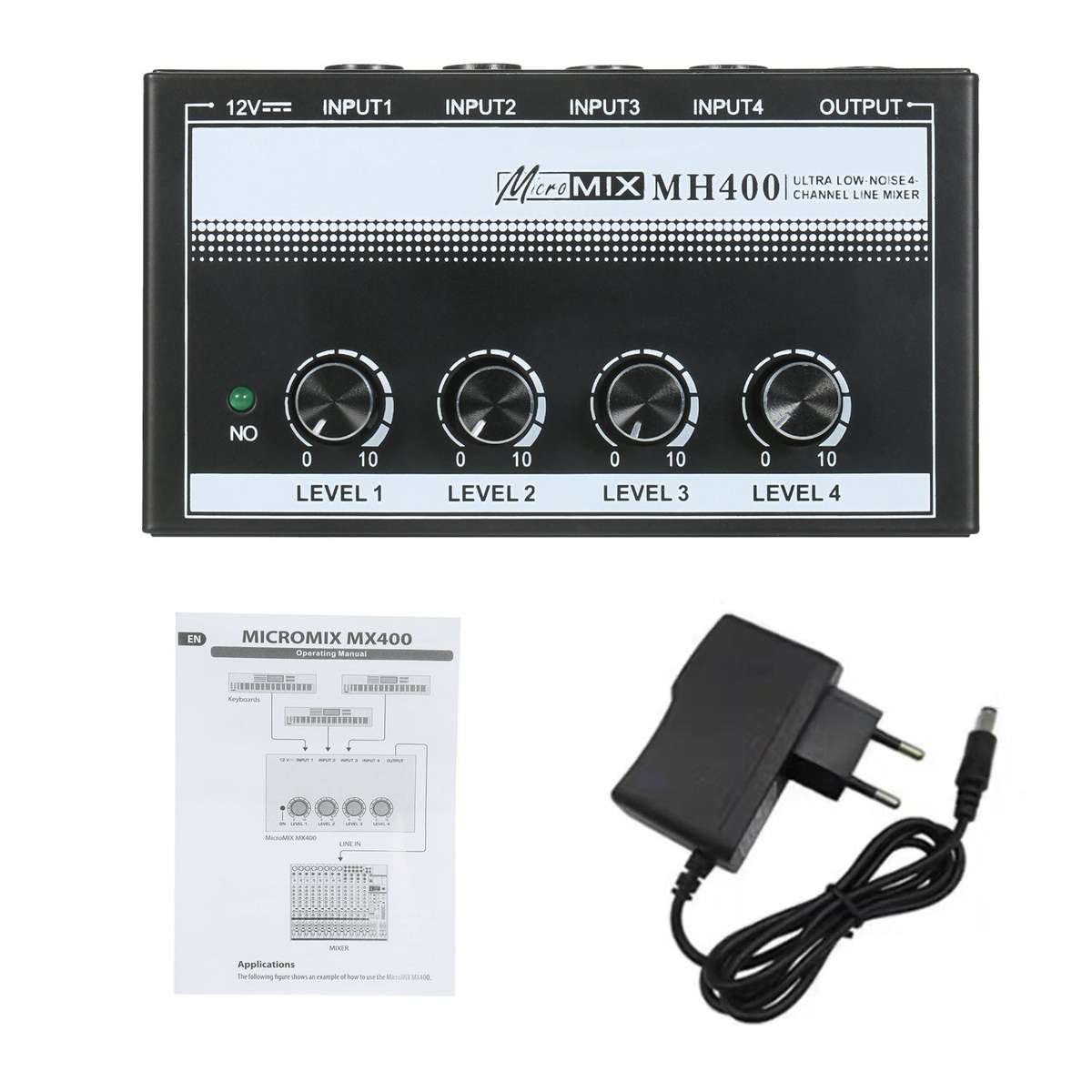 MH400 Ultra Low-Noise 4-Channel Line Mixer Mini Audio Mixer with 1/4-inch TS Inputs & Output