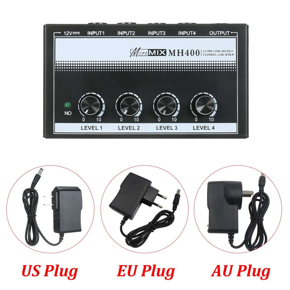 MH400 Ultra Low-Noise 4-Channel Line Mixer Mini Audio Mixer with 1/4-inch TS Inputs & Output